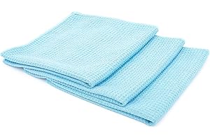 The Rag Company Standardowe ręczniki o splocie waflowym, detale z mikrofibry, okno/szkło i suszenie, wosk i polerowanie, niestrzępiące się, bez smug, 370 g/m², 40 cm x 40 cm, jasnoniebieski (3-pak)