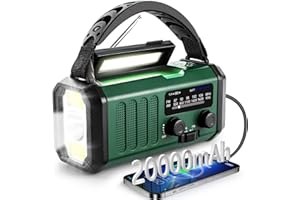 TKMARS Radio Manovella Emergenza 20000mAh, Radio Solare Portatile Ricaricabile, Funzione Torcia Elettrica e Lampada da Lettura, Allarme SOS, Power Bank per Uso Esterno e può Caricare Gli Smartphone