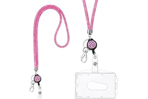 Vicloon Collana con Cordino in Cristallo con PortaBadge, Retrattile e Portachiavi, Carte ID Cinturino a Cordino Strass Bling Portabadge Trasparenti e Cinghia da Collo per Badge