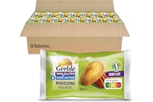 Gerblé Madeleines Sans Gluten Pocket – Sans Gluten & Sans Lactose – Format Familial Moelleux à Emporter, Sans Huile de Palme, 30 Madeleines, 900 g