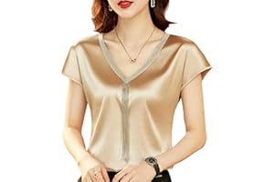 JUKETRON Camicie e Camicette da Donna alla Moda Top in Seta con Scollo a V e Maniche a Pipistrello in Raso per Donna Elegante da Ufficio Casual Ampia