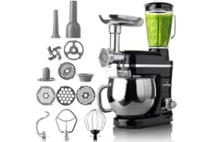 ‎LEHMANN LEHMANN 3 in 1 Multifunktions Küchenmaschine mit Fleischwolf und 1.5L Standmixer, 3000W, Knetmaschine mit 5L Edelstahlschüssel, 6 Geschwindigkeiten und Pulse, Rührmaschine mit großem Zubehör-Set