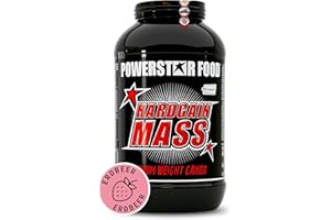 ‎POWERSTAR FOOD Powerstar HARDGAIN MASS 3600g | WEIGHT GAINER mit Kreatin & ohne Zucker-Zusatz | Masse, Kraft & schneller Muskelaufbau | Deutsche Herstellung | Mass Gainer Shake zum Zunehmen | Strawberry