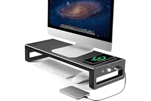 VAYDEER USB 3.0 Monitorständer mit kabelloser Aufladung & Datenübertragung - Metall Riser für Laptops & Computer bis 32 Zoll - Schwarz.
