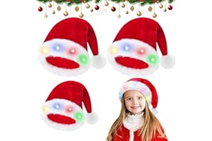 JEONDFG 3 Stück LED Leuchtende Weihnachtsmütze Erwachsene Kinder, Weihnachtsmütze Nikolausmütze Erwachsene Plüsch Rand Weihnachtsfeier Rote Santa Mütze Nikolaus Warm Dicker Fellrand Weihnachtsmann mütze Rot