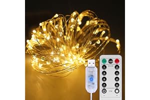 ILantule 10M LED Lichterkette aus Kupferdraht,lichterketten außen/innen mit Stecker,LED Lichterketten USB mit Fernbedienung,für Weihnachtsdeko,Innen(Warm weiß)