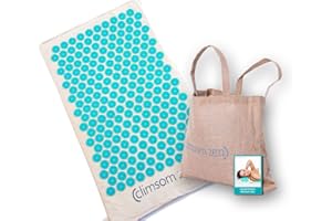 CLIMSOM Zen – Tapis d’acupression, textiles 100% naturels et biologiques, sac en toile de jute et livret de conseils inclus, massage du dos à domicile (Bleu)