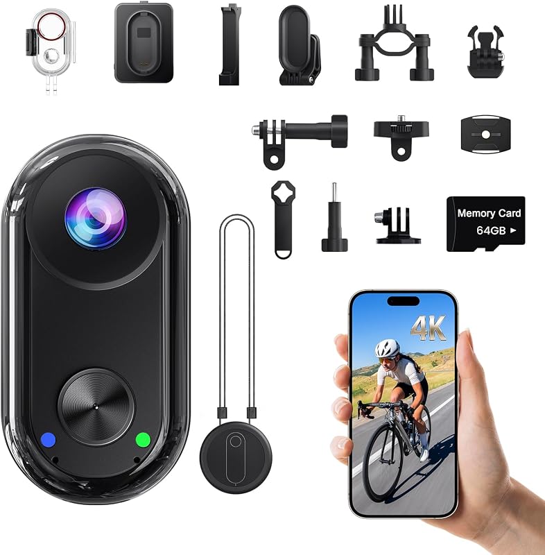 Camlance Mini action cam 4K,20 MP Portatile Vlogging Videocamera,6 assi stabilizzata POV Camera,Macchina Fotocamera subacquea 40M,WiFi Mini videocamera magnetica (64 GB e accessori di montaggio)