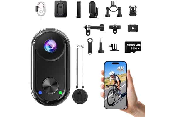 4K Mini Caméra Sport, 20MP Portable Body Camera, 6 Axes Stabilisation POV caméra d'action,40M Caméra étanche,WiFi camera portabl sport Magnétique(avec carte TF de 64 Go et accessoires de fixation)
