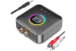 EFFDRDFS Bluetooth Receiver for Hi-Fi, Bluetooth 5.4 Audio Transmitter with 3.5mm jack and 2 RCA ports, AUX Bluetooth Adapter for Car with RGB Lights, Noise Canceling, Dual Pairing, U disk Playback