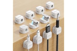 JOYROOM 12 Pack Cable Tidy Clips Adjustable Cord Organiser Magnetic Cable Management Self Adhesive Wire Holder for Desk, Nightstand, Charging Cables, HDMI, USB, Audio Cable, Office, Home, White