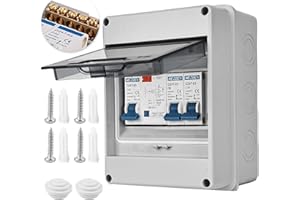 SPORWAY 2 Way Consumer Unit Circuit Breaker: Garage Consumer Unit Circuit Breaker Panel, IP65 Anti-Leakage Fuse Box for Garages Caravans Workshops 40A 30mA RCD 6A+16A (2 WAY)