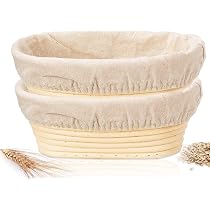 ECOMERR - Set Da Forno Per Pane A Lievitazione Naturale: 2 Cestini Banneton In Rattan (Rotondo E Ovale) Con Raschietti, Lama E Panno In Lino