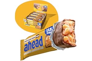 ‎AHEAD AHEAD Veganer Süßigkeiten Riegel – Salted Peanut Caramel – 16 x 35g – Keto Riegel mit zuckerfreier Schokolade – nur 5g Net Carbs pro Low Carb Süßigkeit - Verbesserte Rezeptur