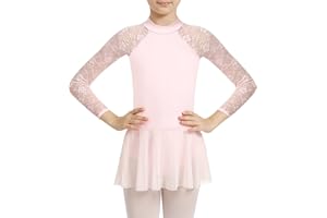 DANSHOW Girls Lace Leotard for Dance Short Sleeve Ballet Leotards for Girls Water-drop Hollow Back Gymnastics Leotard