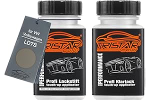 ‎TRISTARCOLOR TRISTARcolor Autolack Lackstift Set für VW/Volkswagen LD7S Slate Grey Metallic/Alpine Grey Metallic Basislack Klarlack je 50ml