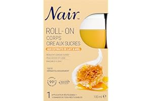 NAIR - Roll-On Cire au Sucre, aux extraits de Lait & Miel, spéciale Peaux Sèches & Sensibles, avec 10 Bandes Réutilisables Rinçables à l'Eau, Roll-On de 100ml