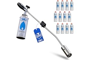 ZMC Unkrautbrenner 2,5 kW mit Piezo-Zündung + 12x Gaskartuschen 227g – Unkrautvernichter & Grillanzünder bis 1400 °C – Abflammgerät für Garten, Gehweg, Einfahrt, Terrasse & Moosentfernung