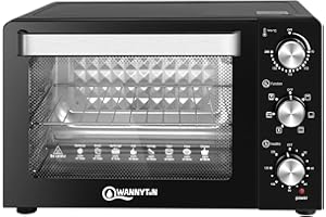 WANNYTON OMOAC03he piekarnik 30 l, piec do pizzy z 3 poziomami, 1 uchwyt obrotowy, mini piekarnik 6 trybów przepływu powietrza, drzwi dwuwarstwowe, piekarnik do zabudowy z kompletnymi akcesoriami, 70-230°C, 0-120 min, 1500 W, OMOAC03he