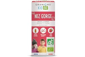 GRANIONS KID BIO GRANIONS NEZ GORGE - Certifié - DOUBLE ACTION : Apaise la gorge & favorise le confort respiratoire - Formule naturelle à base de sirop d'agave -Goût fraise - 125 ml