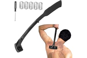 Syiyunran Rückenrasierer Herren Rücken Rasierer - Black, 1 Satz, Rückenhaare Entfernen Körperrasierer, mit 5 Klingen und 1 Kleinen Schraubendreher, Geeignet für die Rasur von Körper Beinhaaren