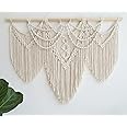 UXORSN Large Macrame Wall Hanging Boho Handmade Woven Tapestry Tassel Craft Ornament Wall Art Beige Natural Cotton Rope Bohemian Chic Wall Decor for Bedroom Living Room Office Apartment