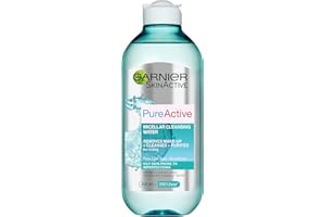 Garnier Pure Active Micellar Water 400ml, Gentle Face Cleanser & Make-Up Remover For Face, Lips & Eyes - Cleanses & Mattifies Combination-Oily Skin, Best Used With Reusable Micellar Eco Pads