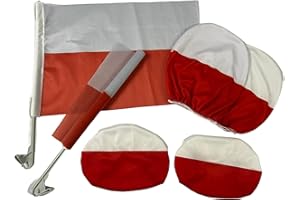 ROSEANNE Polen Auto-Fan-Set 6-teilig | 2x Flagge | 2x Kopfstützenfahne | 2x Außenspiegel-Fahne Polska EM Fussball Flagge