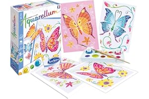SentoSphère - AQUARELLUM MINI - PAPILLONS 4 PLANCHES - Kit peinture - Peinture Aquarellable Magique - A partir de 5 ans - fabriqué en France, Ensemble de 8 pièces, Multicouleur