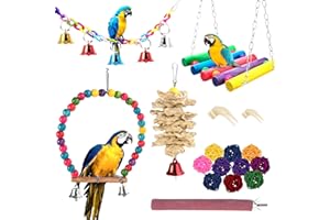 MINISOISO Juguetes para Agapornis 17PCS Juguetes para Pájaros,Uguete de Masticación Columpios Juguetes para Pequeños y Medianos Loros Periquitos Agapornis Cockatiels Cacatúas