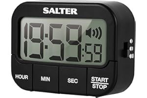 Salter 355 BKXCDU Premium Timer elettronico, magnetico/autoportante, conto su/giù, 19 ore e 59 minuti e 59 secondi, cicalino alto con 3 volumi, funzione di memoria, timer cucina simpatico, nero