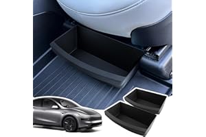 LANGBEAN 2 Pezzi Scatola di Stoccaggio Sotto la Sedile per Tesla Model Y Juniper, TPE Nascosto Sedile Anteriore Vassoio Organizzatore per Model Y 2025 Accessori