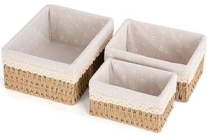 FoiiLiio Set di 3 Cestino Portaoggetti e Porta Giocattoli, Cesto in Corda di Carta, Cestini Portaoggetti Bagno Bambini, per Camerette, Bagno, Cassetti, Cucine, Soggiorno (Beige)