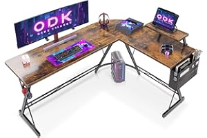 ODK Escritorio Gaming con Soporte para Monitor Escritorio en L Mesa para Computadora Madera Vintage 167 x 120cm