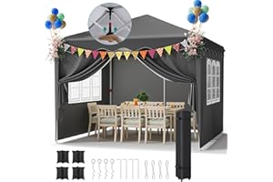 LIFERUN Gazebo 3 x 3, Impermeable Estable Carpa Plegable con 4 PCS Saco Terrero y Paredes Laterales - Resistente al Invierno, Pop-up, Protección UV Más 50 para Acampar y Fiestas Gris