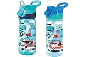 Nuby Super Quench Straw Water Bottle – Spill Proof Active Toddler Sippy Cup | 540ml/19oz | Freeflow | Dishwasher and Steriliser Safe | Suitable Toddler Beaker for 18 Months Plus (Traffic, Pack of 2)