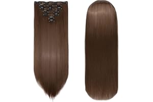 CYBELLEZA Extensiones de Clip de Pelo Extensiones de Cabello Sintetico Liso Postizo 8 Piezas 60cm Natural Largo, Marrón Dorado