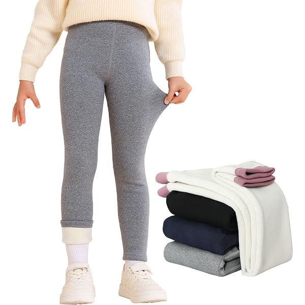Leggings Thermiques Fille Doublés Polaire - Lot De 2 - Taille Haute - 95% Coton - Chauds Pour L'hiver, Ski, école