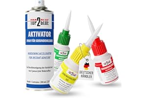 Premium Sekundenkleber extra stark Set mit Aktivator Spray 200ml - 3x Superkleber wasserfest & hitzebeständig - mit Spezialverschluss - Cyanacrylat Kleber Top2Glue (3x 20g Sekundenkleber & Aktivator)