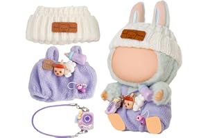 Chritice 3 Stück Puppenkleidungs Set für Puppe,Kompatibel mit Labubu,Hose,Hut & Kamera Puppenzubehör Vinyl Plüschtier Niedlich Outfit Accessoires für Puppen