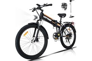 HITWAY Bicicletta Elettrica, E bike Pneumatici 26 * 3.0 con Motore 250W, Bicicletta Elettrica Pieghevole con Batteria Rimovibile 36V 12AH, Pendolare da Città, 7 velocità Mountain Bike