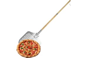 Relaxdays pizzaspade, perforerad, avtagbart trähandtag, 132 cm lång