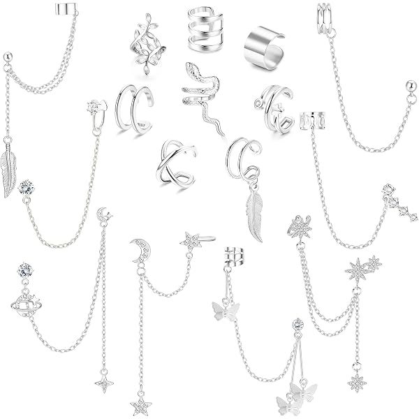 MILACOLATO Set Di 6 Paia Di Orecchini Pendenti A Catena In Acciaio Inossidabile Per Donna, Stili Vari, Argento