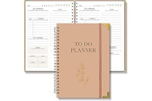 BIROYAL Planificador diario sin fecha, cuaderno con lista de tareas, lista de tareas, planificador de citas, espiral de 120 páginas/60 hojas 148x210mm, cuadernos de notas con tapa dura, planificación