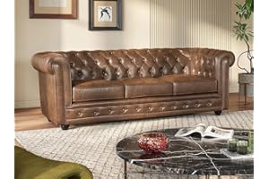 Vente-unique-Divano CHESTERFIELD 3 posti in microfibra aspetto cuoio invecchiato
