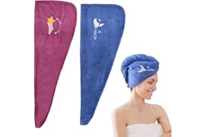Bekecidi Haarturban Haartuch – 2 Stück Turban Handtuch mit Knopf Mikrofaser-Handtuch, saugstark und schnelltrocknend Damen Haarhandtuch Kopfhandtuch Schnelltrocknend Handtuch (Blue+Puple)