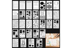 THATSRAD 30 Stück Tagebuch Schablonen Journal Stencils set Bullet Journal Stencil Schablonen Scrapbook Stencil Schablonen Bullet Journal 17.5x10.1CM Malerei Vorlage Zeichenschablonen für DIY Malen
