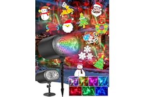 Aqash Projecteur Noel Exterieur Lumières pour Décoration – Halloween Projecteur LED 2-en-1 avec Effet Océan, 12 Motifs Dynamiques, Télécommande, Étanche pour Décoration Festive Maison et Jardin