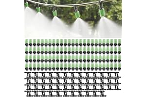 MSDADA 100 Pcs Adjustable Irrigation Drippers with Connect Tee, Garden Irrigation Misting Sprinkler System Patio Mister Micro Spray Misting Drip Kit(Green)