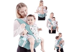 NUKIED Baby Carrier 6-in-1 Ergonomic Baby Carrier Backpack with Hip Seat Adjustable Strap Pocket and Drool Bibs Comfort Mesh for 3-36 Months Baby 7-44 lbs Green